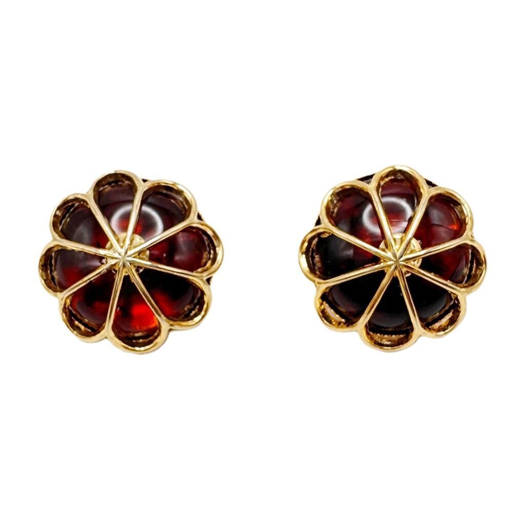 Vintage Cognac Amber Domed Gold Button Earrings Costume Fashion Statement